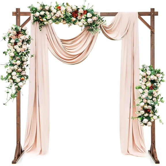 7.2FT Square Wedding Arch Frame Wooden, Balloon Floral Arch Stand W/Triangular-Shaped Base, 4 U-Shaped Stakes, Indoor Outdoor Wood Arbor Backdrop Stand for Wedding Ceremony Party