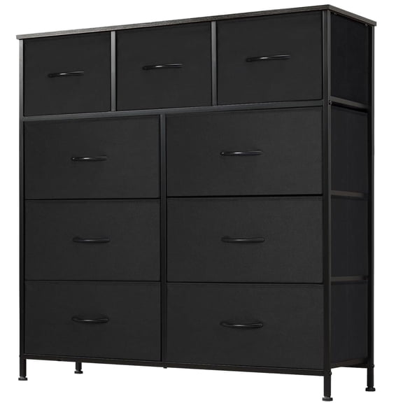 Taoset 9-Drawer Fabric Dresser with Wood Top - Compact Storage Organizer for Adult for Bedroom, Closet, Black