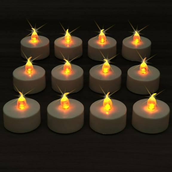 Pack of 12 Flameless LED Tea Light Candles, Warm Yellow, Battery-Operated for Holidays