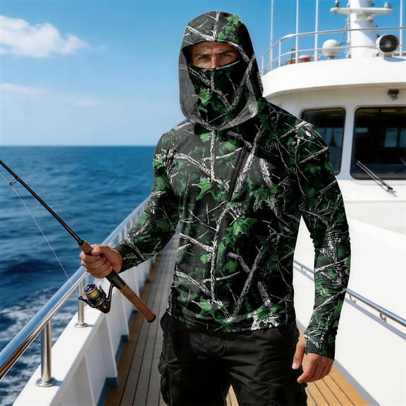 Sun Protection Shirts for Men Performance Fishing Hoodie Shirt with Thumbholes - UPF 50 Sun Protection Camo Long Sleeve Shirts Quick-Dry