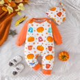 thumbnail image 2 of Vividxx Baby Girl Clothes Set Baby Girls Outfits Winter Fall Long Sleeve Pumpkin Print Jumpsuit Romper With Hat Halloween Party Casual Playwear For Toddler 6-9 Months, 2 of 8