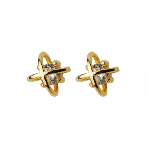 QQTDFG 925 Sterling Silver Crystal CZ Criss Cross Cage Stud Earrings A1127-Gold