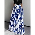 thumbnail image 2 of Womens Blue And White Leaf Print High Waist A-Line Maxi Skirt, Flowing Summer Holiday Skirt, 2 of 8
