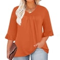 thumbnail image 2 of Oversized Tshirts for Women Trendy Cute Solid Shirts Ruffle Half Sleeve V Neck Blouse Summer Loose Fit Tees Ladies Going Out Tops Cute White Blouses, 2 of 8