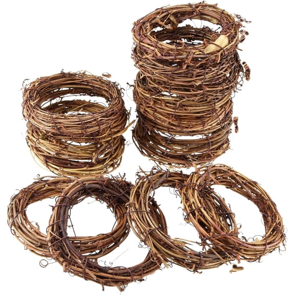 16Pcs Natural Vine Branch Wreath,3.9In Natural Grapevine Wreaths for Front Door Wall Hanging,Christmas Rattan Wreath for DIY Christmas Craft