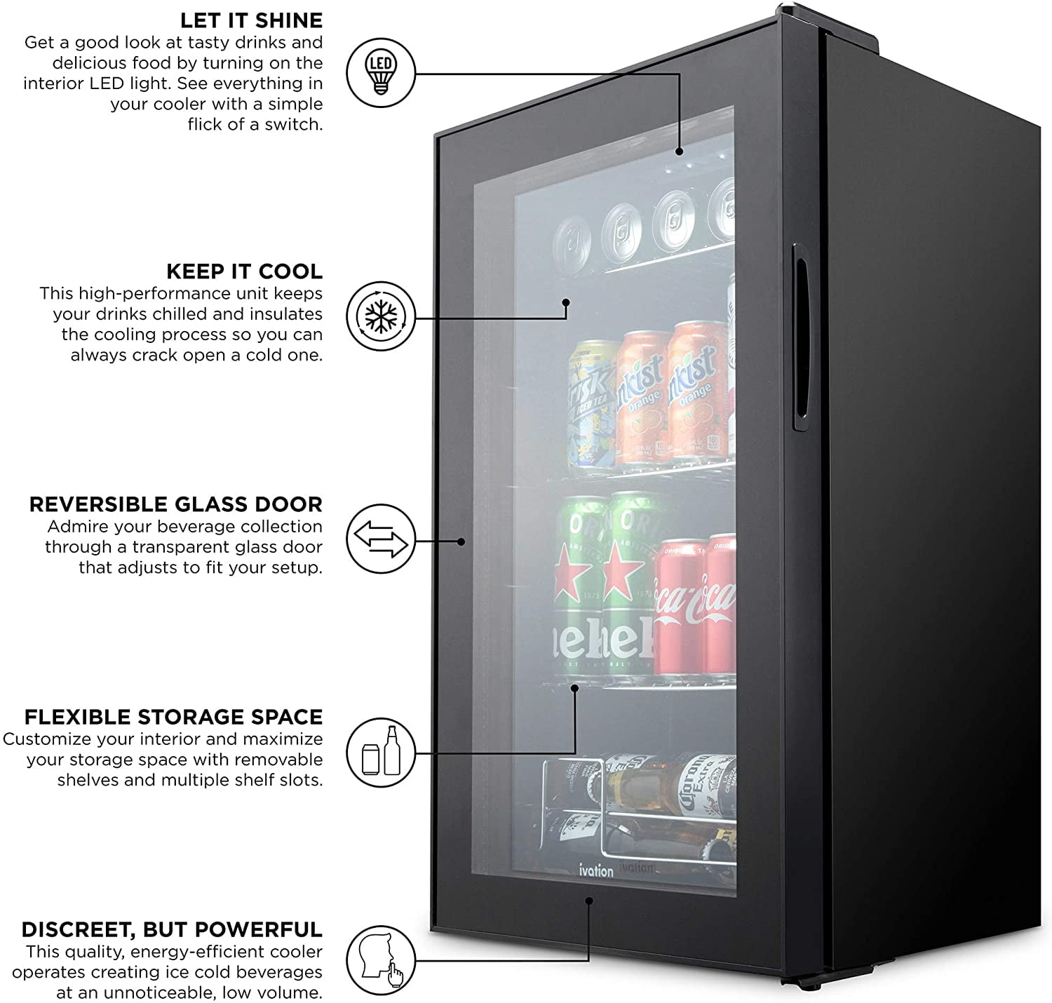 IVATION 101 Beverage Refrigerator Mini Fridge with Glass Door - Black