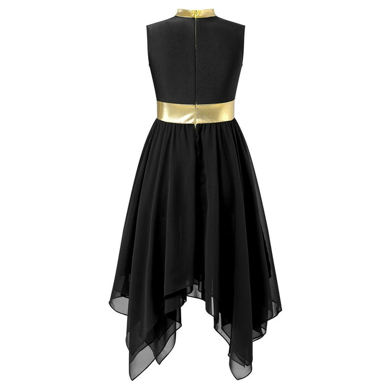 YONGHS Girls Praise Lyrical Dance Dress Sleeveless Asymmetrical Liturgical  Worship Dancewear Performance Costume Black 10 - Walmart.com
