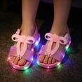 thumbnail image 4 of Girls Glitter Bow LED Light Up Sandals, Adjustable Buckle Open Toe Kids Summer Shoes, Non Flexible Sole Sparkling Beach Party Walking Sandals 4-9Y, 4 of 5