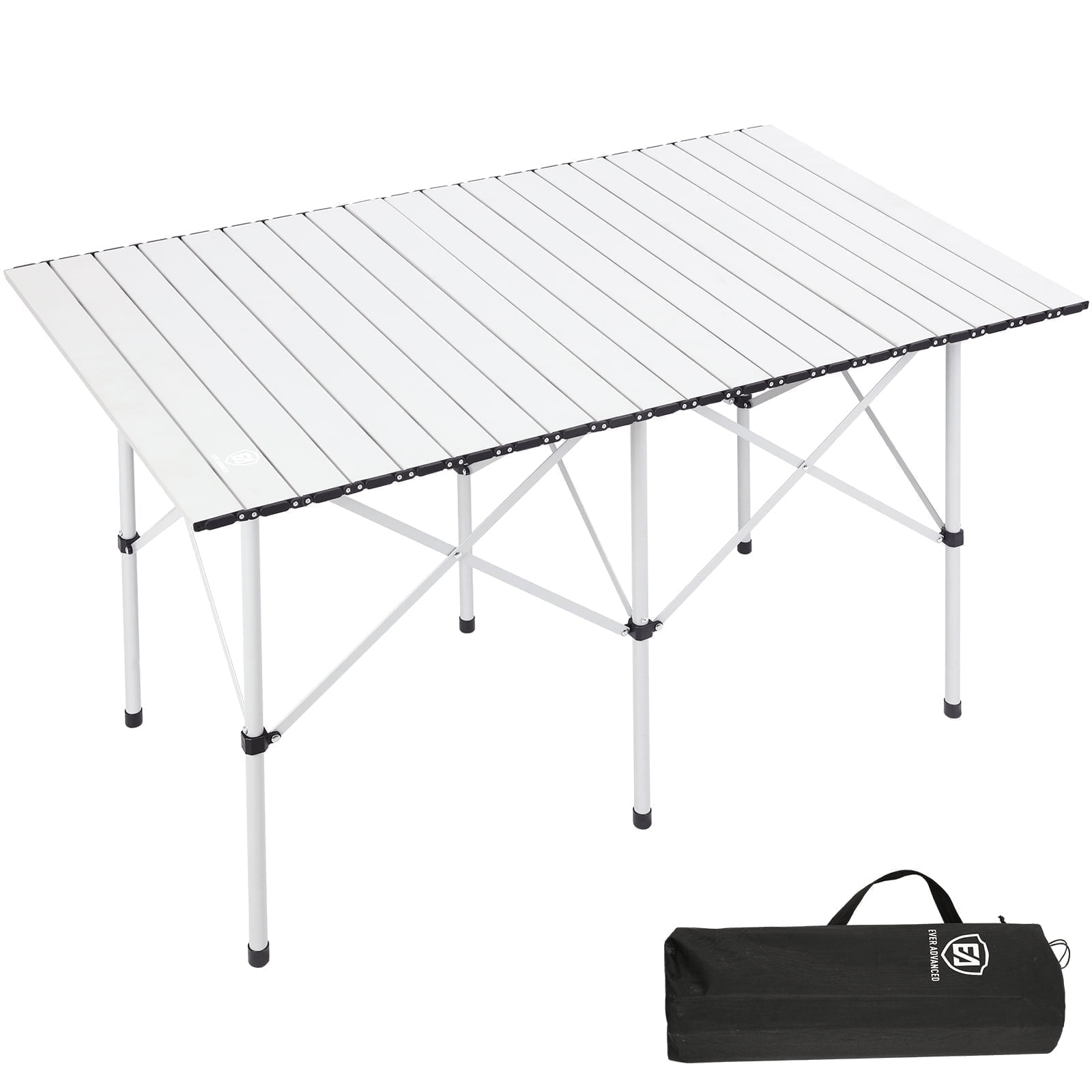 EVER ADVANCED 45.9"L x 29.1"W Folding Camping Table with Aluminum Roll Top Reinforced Stable Leg, White