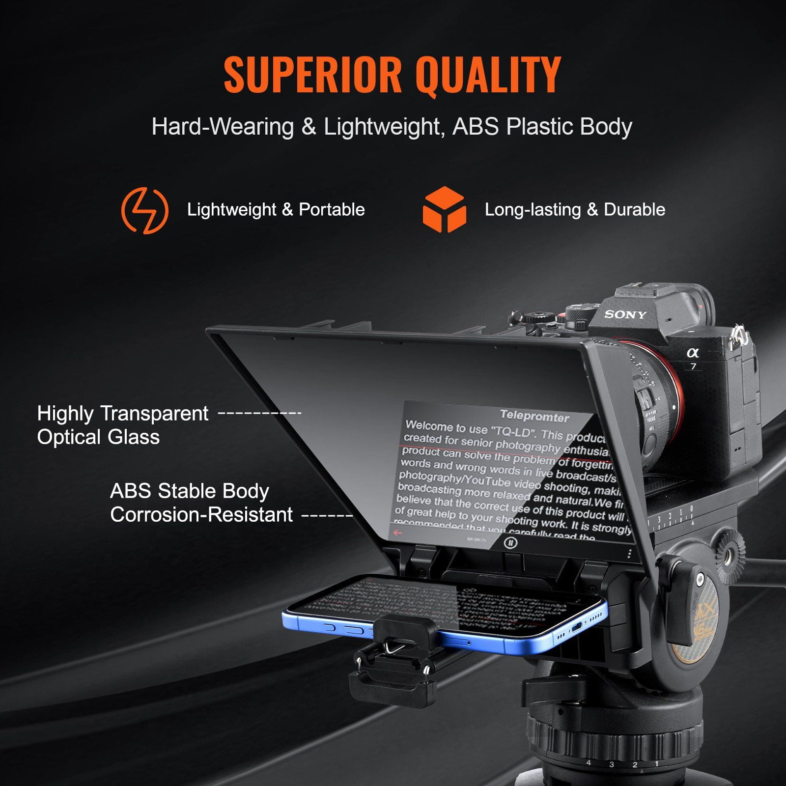 8'' Portable Teleprompter with Remote for iPhone Android, Webcam & Live Streaming - Foldable, Adjustable