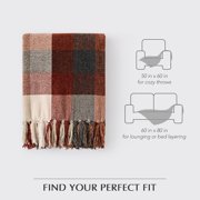 EVERGRACE Plaid Chenille Throw Blanket for Couch, Super Soft Cozy Decorative Fall Throw Blanket with Tassels for Bed Sofa Gift, Lightweight Harvest Plaid Throw Blanket for Autumn 60x80