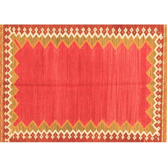 Ahgly Company Indoor Rectangle Abstract Orange Contemporary Area Rugs, 7' x 9'