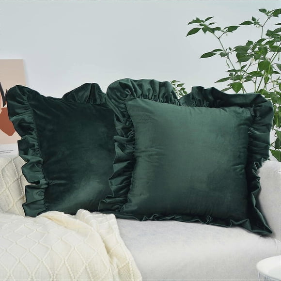 Velvet Cushion Cover Shabby Chic Set of 2 Turquoise Decorative Sofa Winter Solid Color Ruffled Pillow Case 50x50 cm Decoration Velor Cushion Covers Ho