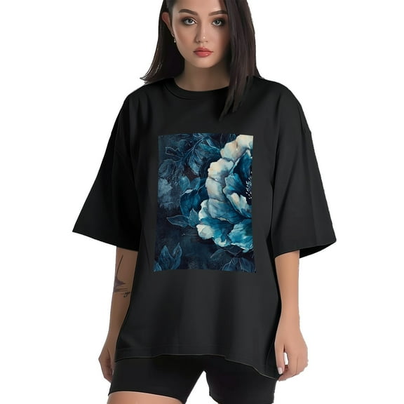 Plus Size Shirt for Women Black Tops for Women Short Sleeves Shirt for Women Peony T Shirt Crewneck Shirt for Women XS