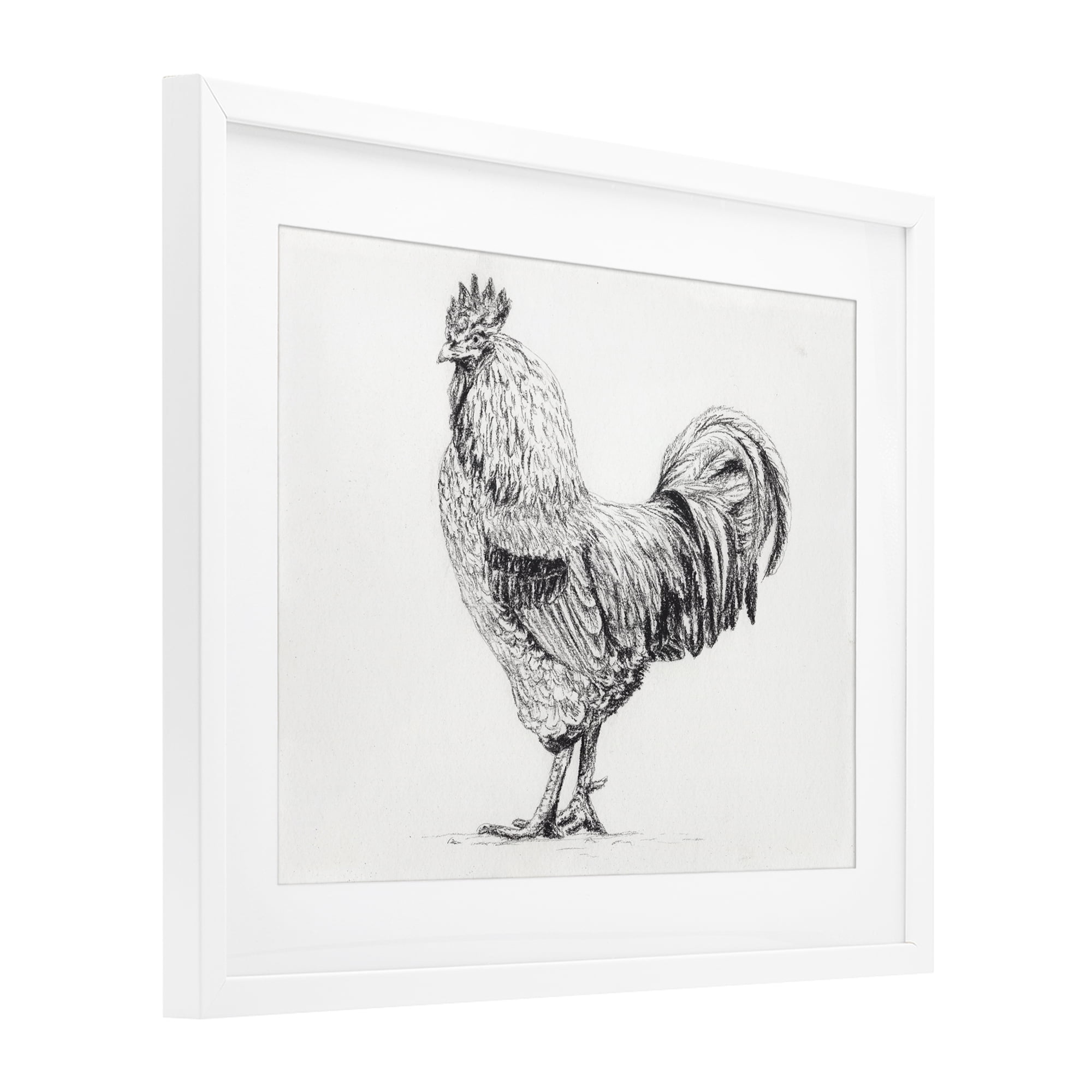 Stupell Industries Rooster in Charcoal White Framed Print Under Glass, design by Leah Noel Art