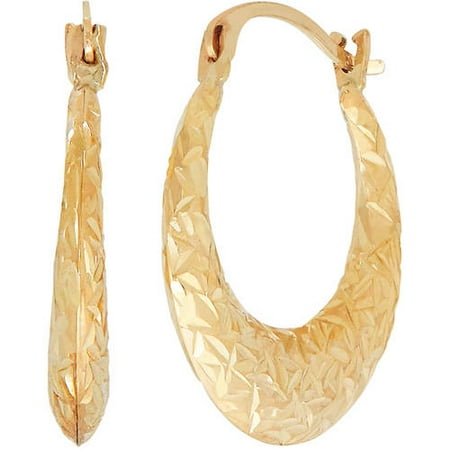 Brilliance Fine Jewelry 10K Yellow Gold Textured Graduated Center Hoop Earrings