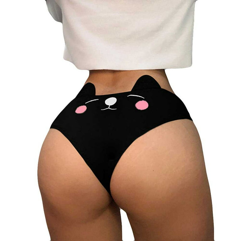 Frehsky underwear women Women Funny Lingerie Briefs Underwear Panties T  string Thongs Knickers cotton underwear for women Black