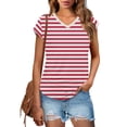 thumbnail image 2 of HVOBTTY T-Shirt de Sport pour Femmes d'Été Confortable à Enfiler, Décontracté, Imprimé, Col en V, Manches Courtes, Léger, Quotidien, Extérieur, Hauts, Rouge, P, 2 of 5