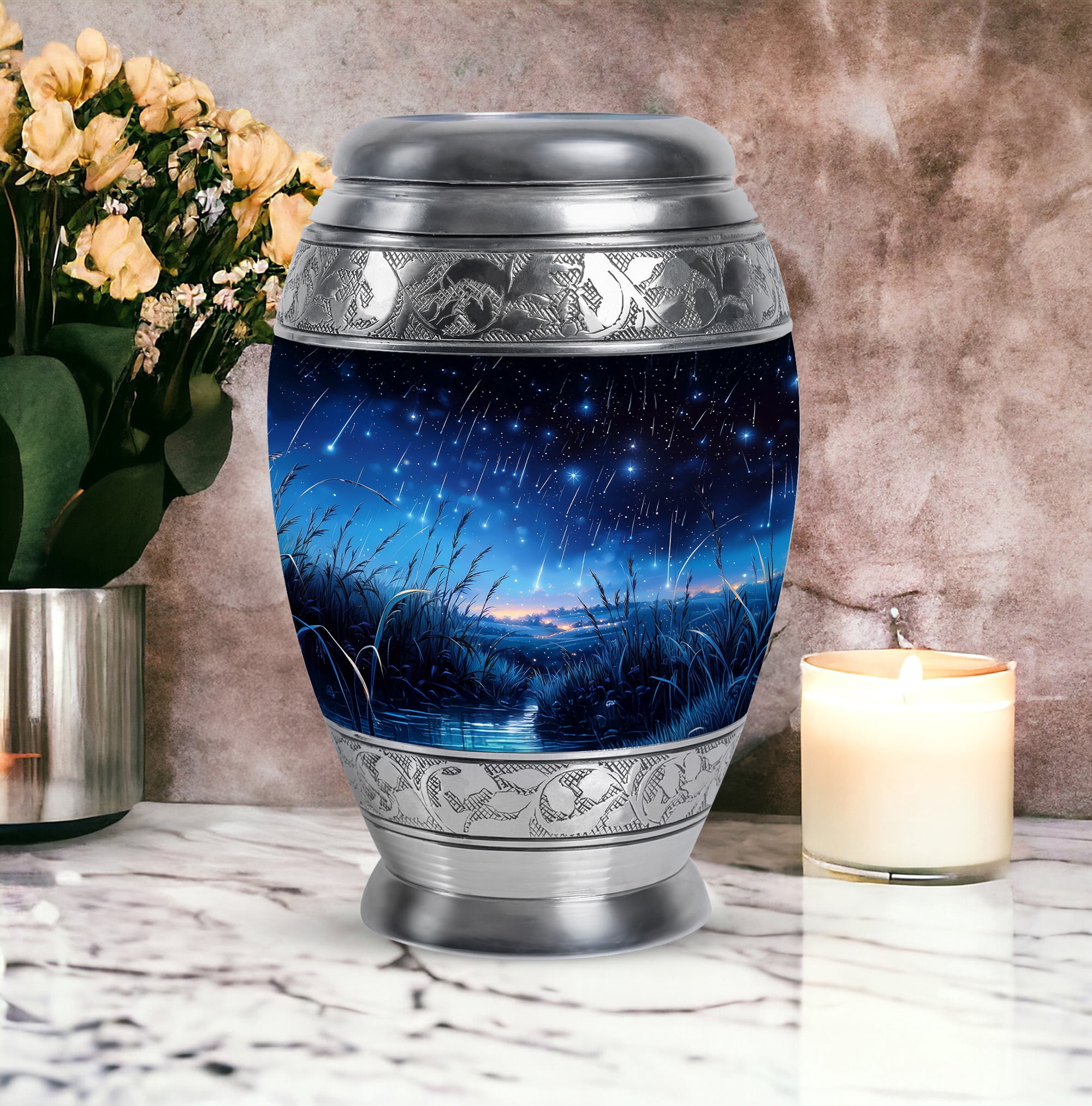 Yatskia Blue Shooting Star Urn For Ashes Adult Male & Female, Large Urns For Human Ashes For Dad, (Monar Large, 10 Inch)
