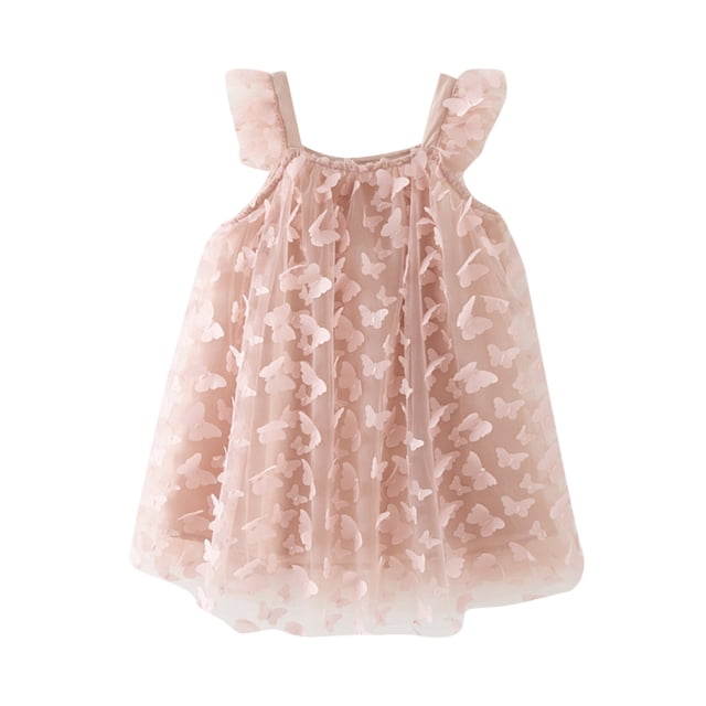 B91xZ Robes en Coton à Fleurs pour Filles Sans Manches Col Rond Robe Maxi, Rose 5-6 Ans
