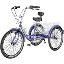 FICISOG 7 Speed Adult Tricycle for Seniors, 24 Inch Adult Trike with Basket, 3 Wheel Bikes for Adults Women Men, Carbon Steel Cruise Trike for Shopping Picnic