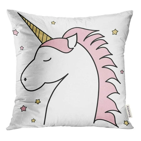 STOAG Pink Outline Cute Cartoon Unicorn Yellow Head Face Horse Clip Throw Pillowcase Cushion Case Cover 16x16