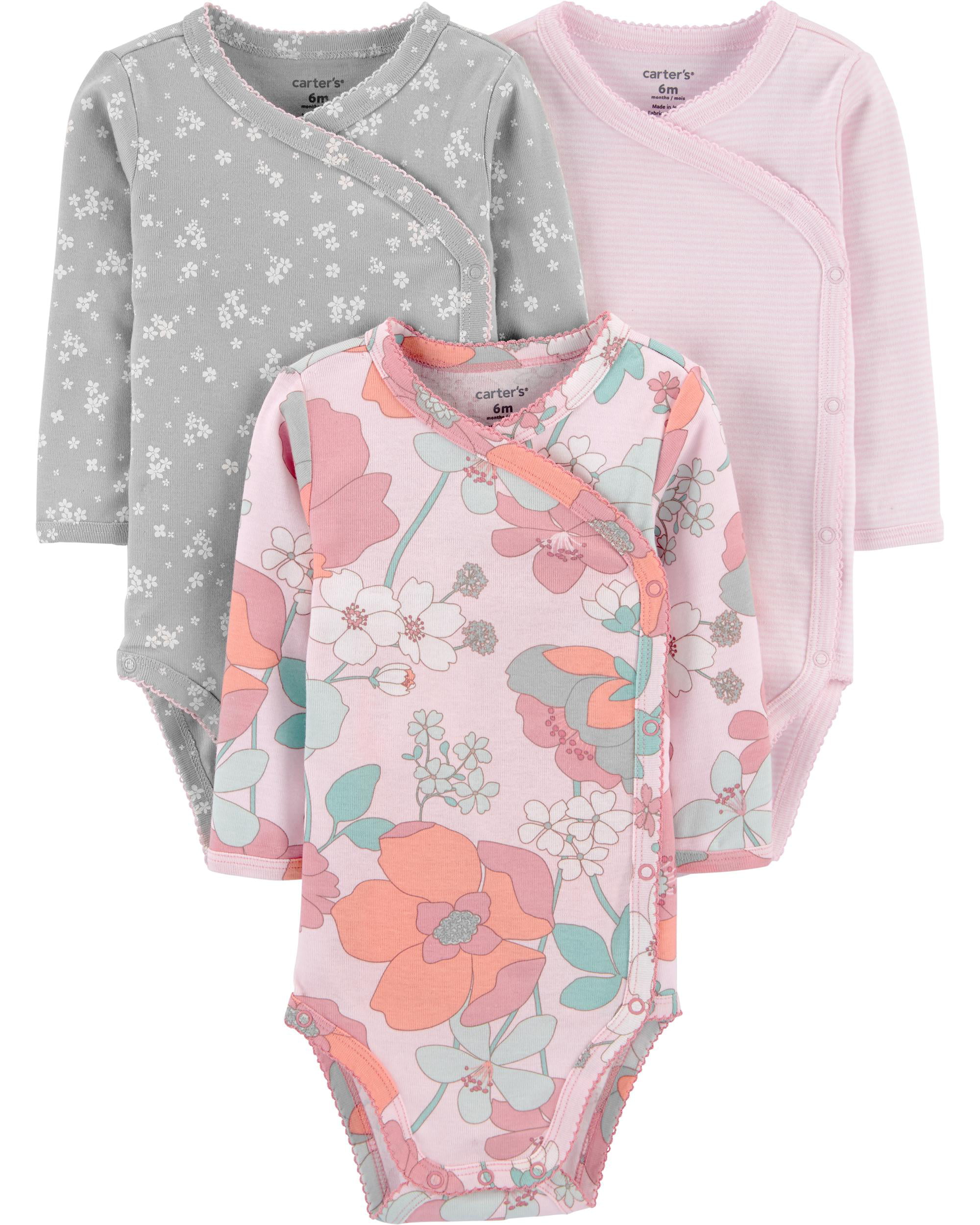 Carter's Carter's Baby Girls 3Pack SideSnap Bodysuits (NB, Floral)