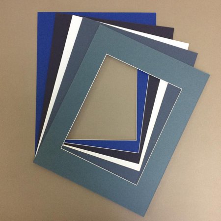 Pack Of 5 18x24 Blue Colors Picture Mats With White Core Bevel