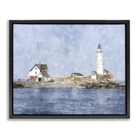 Stupell Industries Picturesque Lighthouse Island Black Framed Floater Canvas Wall Art, design by Kim Curinga