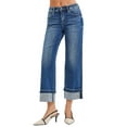 thumbnail image 2 of RISEN Mid Rise Ankle Straight Jeans with Cuffed Hem, 2 of 6