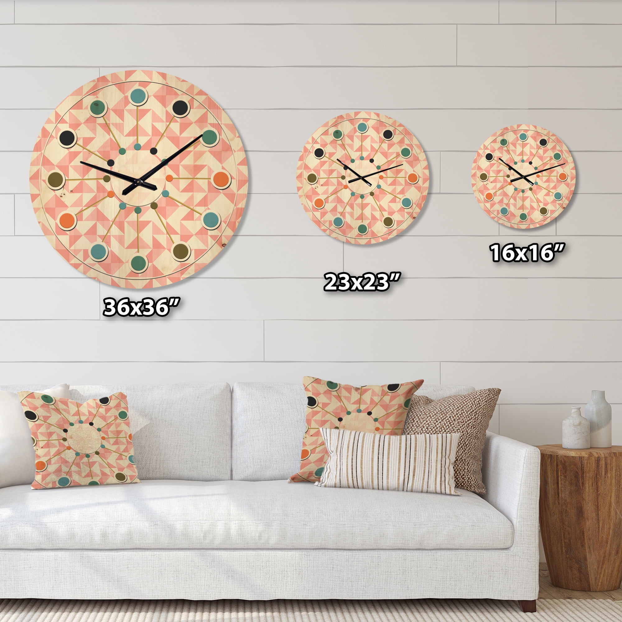 Designart 'Abstract Patchwork Quilting, Geometric Pattern' Mid-Century Modern Wood Wall Clock