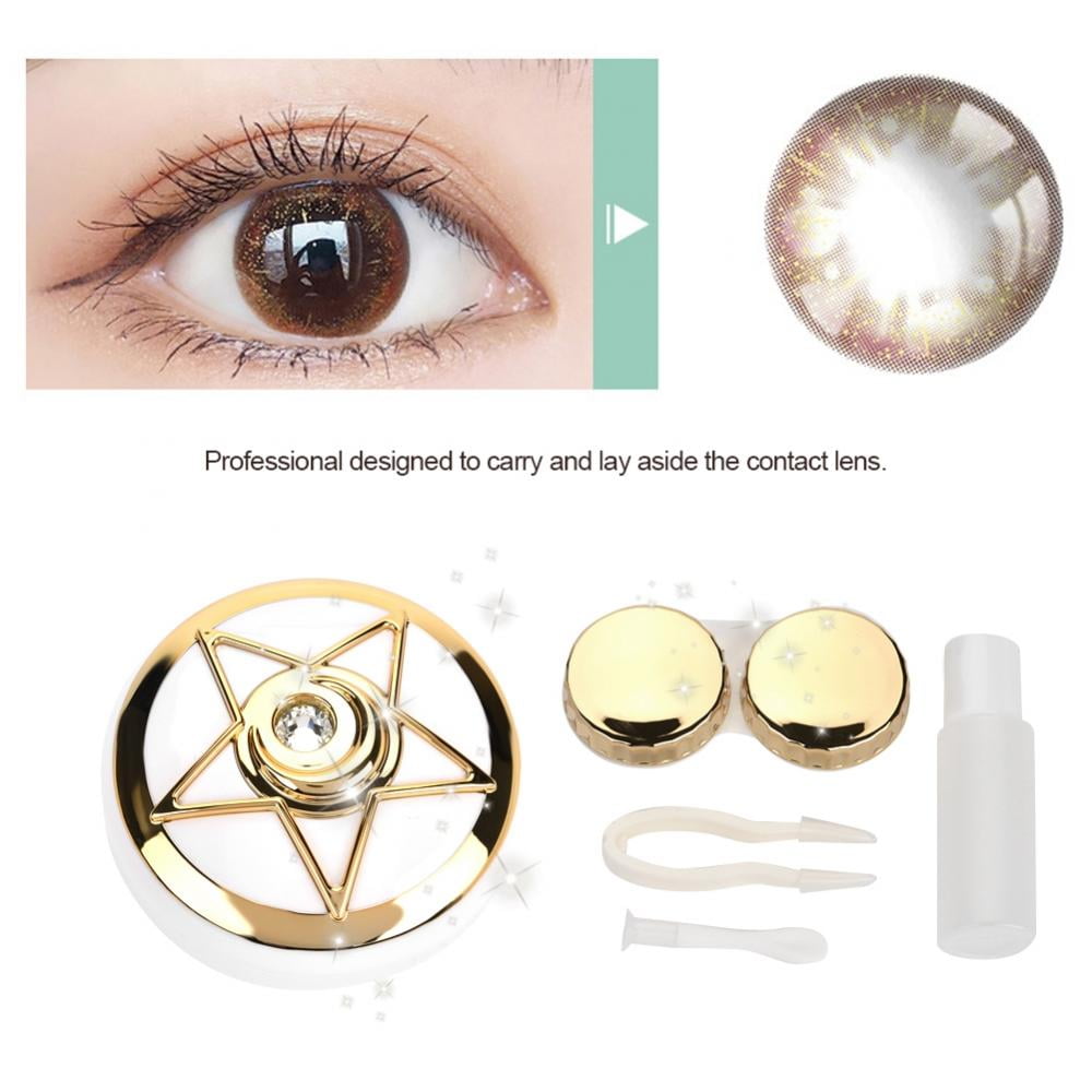 WALFRONT 3 Colors Portable Contact Lens Box with Mirror Pentagram Shape
