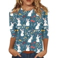 thumbnail image 3 of HAVUITYY Easter Printed Women's 3/4 Sleeve Sweaters, Cute Bunny Eggs Pattern Crew-Neck Womens Tops, Spring Going Out Easter Shirts for Women Wear & Gifts, 3 of 4