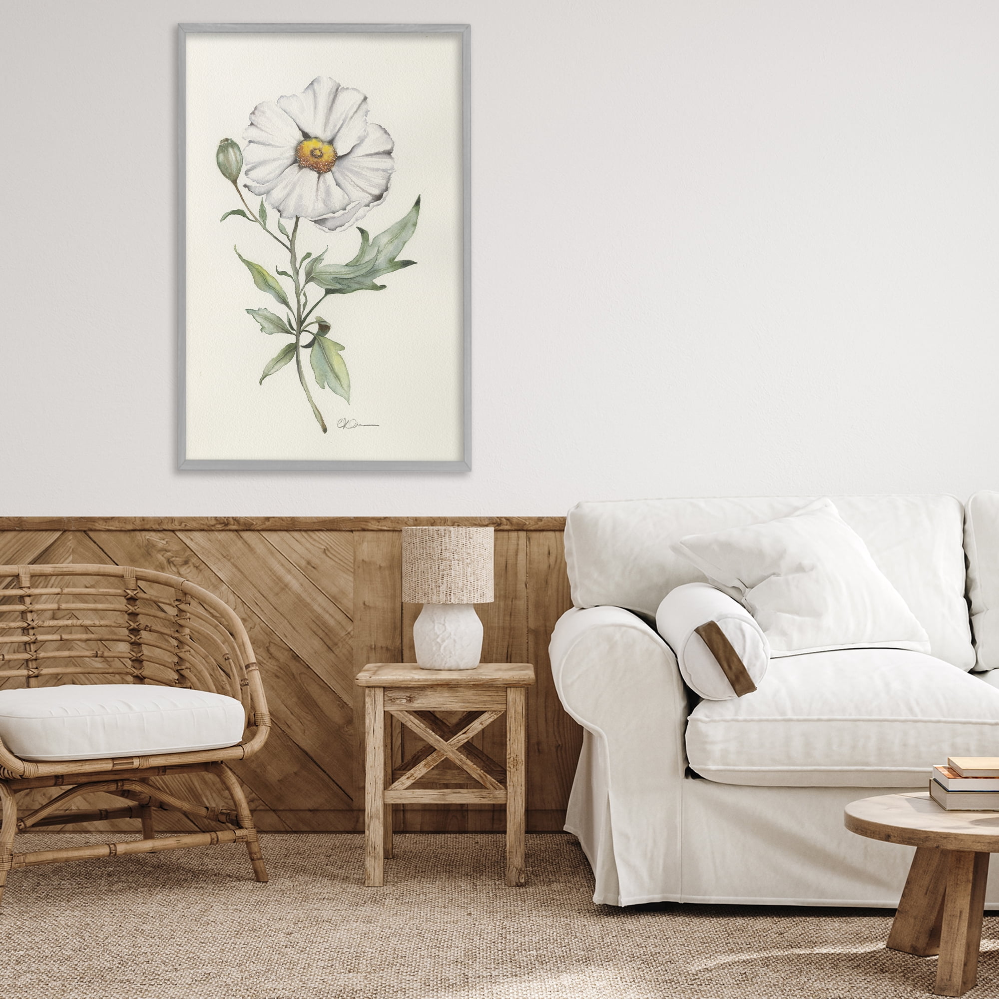 Stupell Industries Natural Wild Blossom Sprig Gray Framed Giclee Art, design by Cady Driver