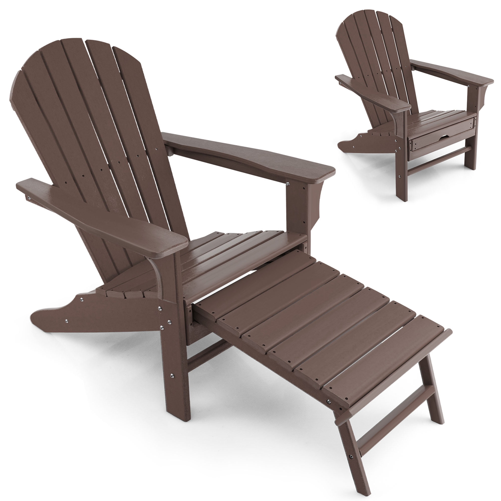 Gymax Patio Adirondack Chair HDPE Outdoor Lounge Chair w/ Retractable Ottoman Coffee
