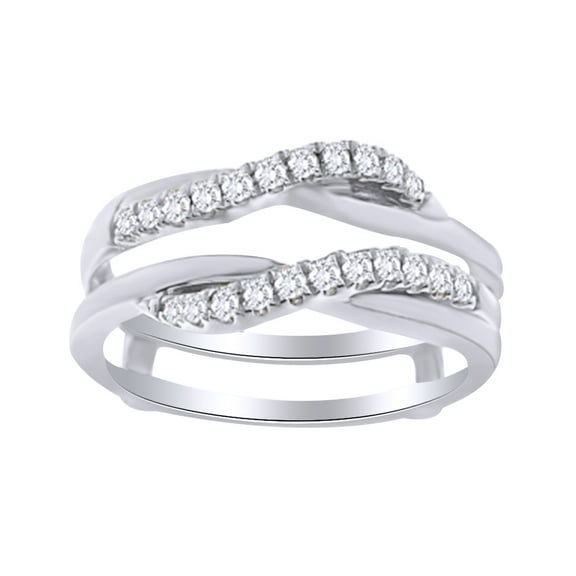 AFFY 14K Solid White Gold (0.25 Cttw) Round Cut White Diamond Enhancer Ring Guard