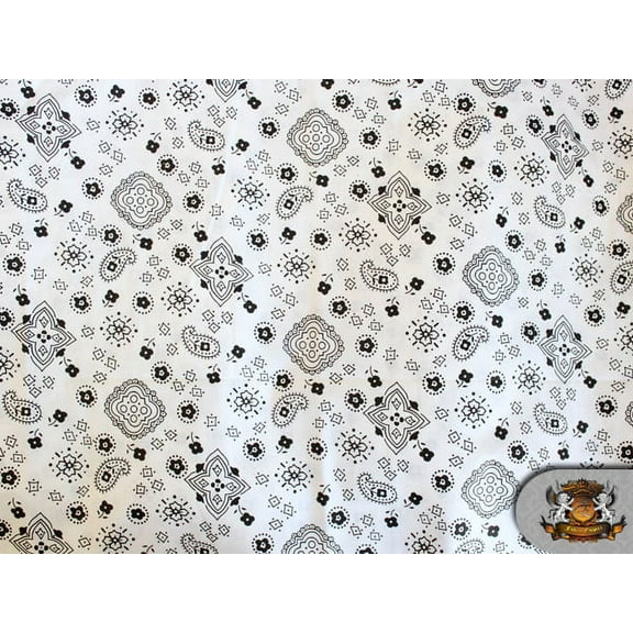 Polycotton Printed PAISLEY PATTERN WHITE Fabric / 60" Wide / Sold by the Yard