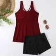 thumbnail image 4 of SWSMCLT Women's Spaghetti Strap 2 Piece Beach Swimsuit Modest Bathing Suit Hawaiian Padded Tankini Short Mid Rise Soft Burgundy 4-6, 4 of 4