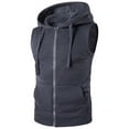 thumbnail image 2 of Fengqque Men's Sleeveless Hoodie Casual Slim Fit Zip Up Drawstring Plain Tank Top Hooded Vests with Pockets Dark Gray S(S), 2 of 4