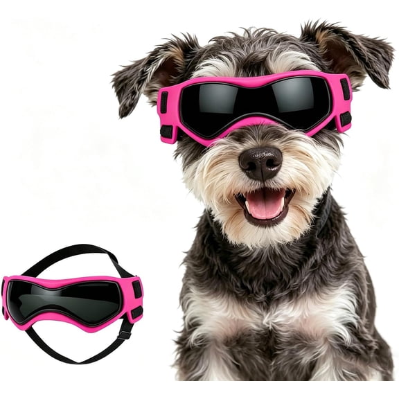 NAMSAN Dog Goggles Small Breeds, UV Protection Dog Glasses for Small Dogs, Puppy Sunglases Windproof Dustproof Driving Eye Protection, Adjustable, Classic Pink
