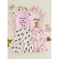 thumbnail image 3 of BemeyourBBs Western Baby Girls Spring Summer Fall Clothes Newborn Baby Girl Cowgirl Going Home Outfit New Cowgirl In Town Letter Boot Print Short Sleeve Romper and Flared Pants Headband Set, 3 of 9