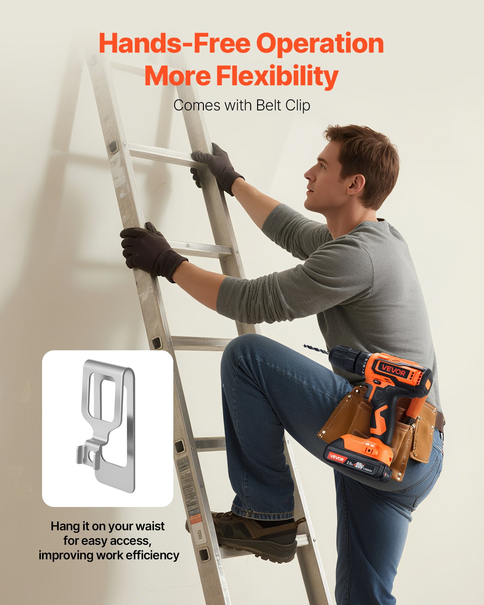 VEVOR Cordless Drill Driver, 1/2 inch Metal Chuck, Dual-Speed Variable, Drill Driver Kit with Lithium Battery and Charger, Belt Clip, for Wood and Metal Drilling, Screw Tightening or Loosening