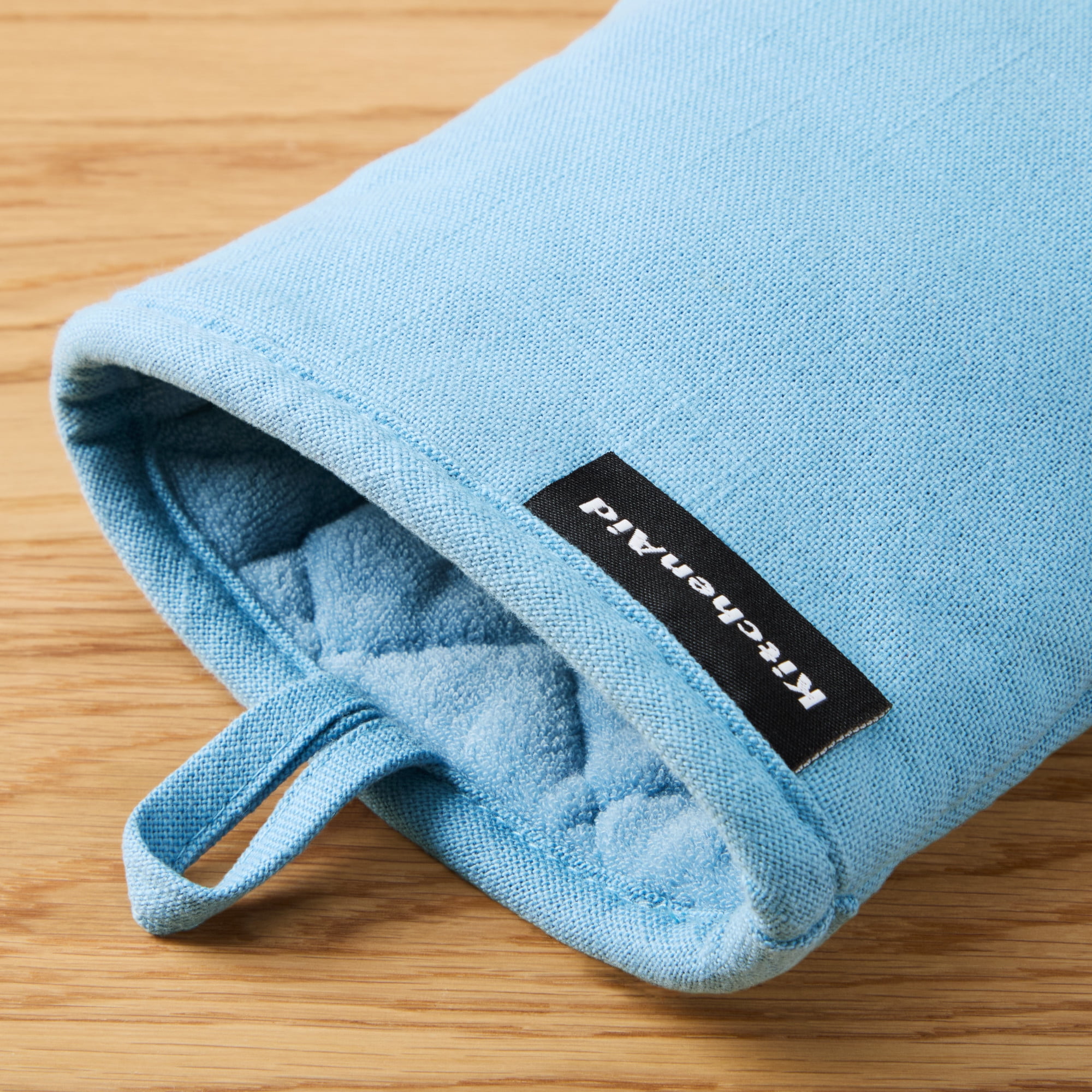 KITCHENAID Gourmet Series Gridlines Mini Oven Mitts 2-Pack Set, Heat Resistant up to 600°F, Soft Silicone Grip, Magnetic Cuff, Blue Velvet, 5.5"x9"