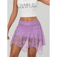 thumbnail image 5 of LMLYSoH Womens Short Skirts Floral Lace Sheer Asymmetric Frill Hem Soft Lined Waist Ruched Mini Low Rise Skirts, 5 of 7