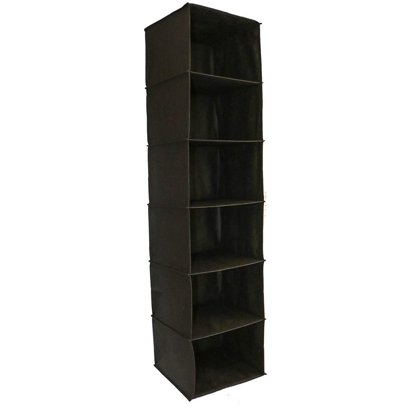 Long Soft Fabric Over Closet Rod Hanging Storage Organizer with 6 Shelves for Clothes, Leggings, Lingerie, T Shirts - Textured Print with Solid Trim - Black