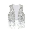 thumbnail image 5 of YiZYiF Men's Shiny Sequins Cropped Vest Top Sleeveless Cowboy Open Front Fringe Jacket Waistcoat Silver M, 5 of 7