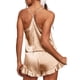 thumbnail image 4 of Mujeres camisola pijamas set elástico cintura ruffle TRIM 2 unidades lencería ropa de dormir pantalones cortos set champán L, 4 of 5
