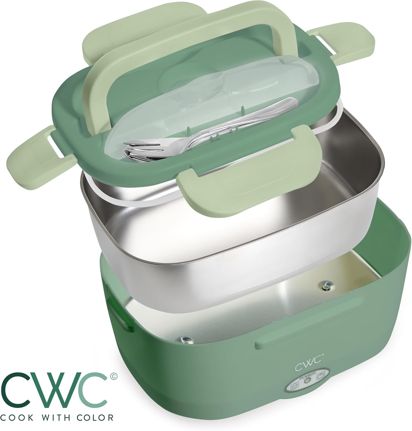 Cook With Color Heated Lunch Box Electric Food Warmer for Adults, Leakproof Insulated Portable Bento Box, 1.5L Green