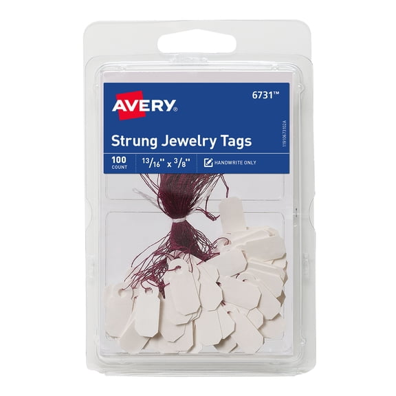 Avery Jewelry String Tag Labels, 13/16" x 3/8", White, 100 Count