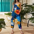 thumbnail image 5 of JULMCOMO Cotton Linen Plus Size Jumpsuits for Women Spaghetti Strap Hawaiian Floral Print Summer Outfits Sleeveless Casual Rompers Dark Blue L, 5 of 6